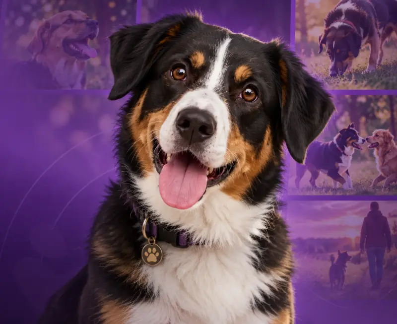 Cachorro tricolor sorridente, imagem do curso online Comportamento Canino