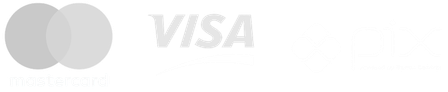 Formas de pagamento: Mastercard, Visa e Pix
